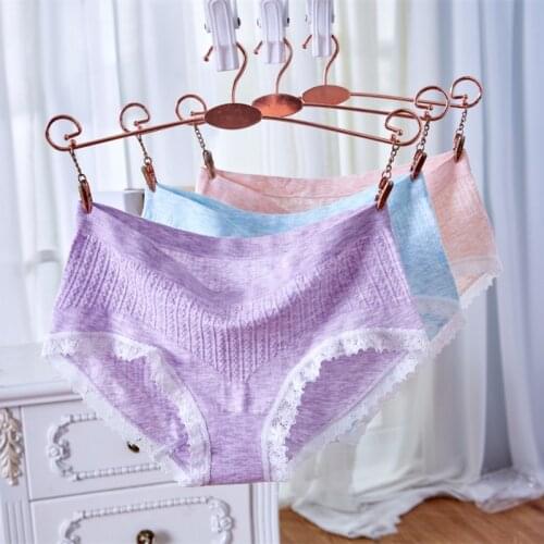 2 Pcs/set New Womens cotton panties Girl Briefs Ms. cotton Seamless underwear underwear Lace sexy Ladies Briefs One Size