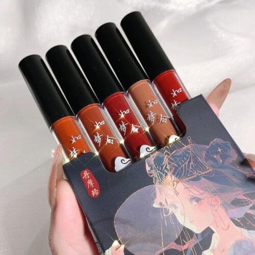 5pcs Lip Glaze Set Dreamlike Matte Velvet Show White Nonstick Cup Waterproof Student Cigarette Case Lipstick Lip Makeup TSLM1
