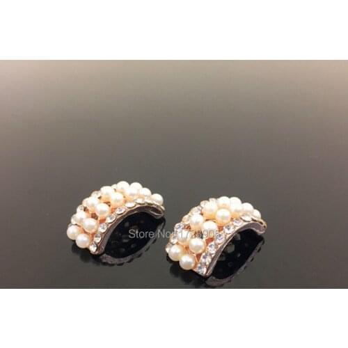 Arch nail art Fashionable 10 pcs 11x22mm Arc Cambered Rhinestone Button with White Pearl for Hair Flower Wedding Embellishment