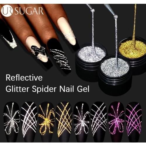 UR SUGAR 7ML Reflective Glitter Spider Nail Gel Super Sparking Shiny Elastic Stretch Painting Drawing Wire Line Nail Art Gel