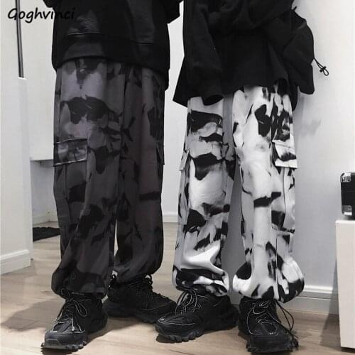 Casual Pants Women Loose Cargo Printed Tie Dye Harajuku Pockets Streetwear Unisex Couple BF Womens Trousers Leisure Ins Fashion