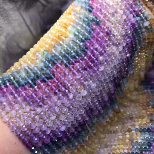 Loose beads roundelle faceted Gradient color candy color Fluorite 3*4.5mm for DIY wholesale 14" FPPJ gemstone