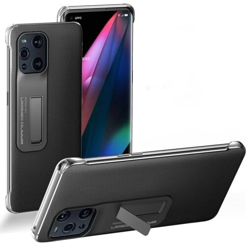 Official High Quality PU Stand Case for OPPO FindX3 Find X3 Pro Metal Kickstand Phone Protection Back Cover with Holder