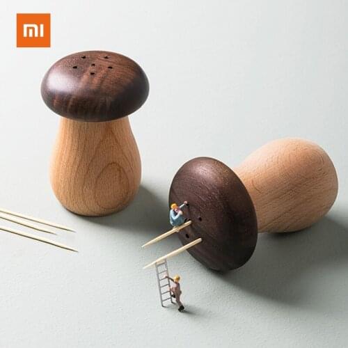 Xiaomi Solid Wood Walnut Beech Cute Cartoon Small Mushroom Toothpick Holder Creative Wooden Toothpick Jar Storage Box