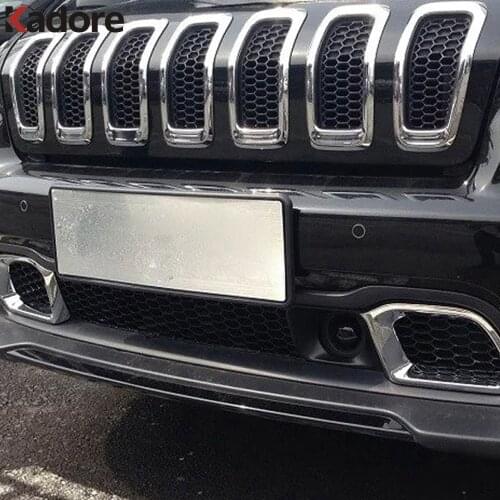 For Jeep Cherokee 2014 2015 2016 ABS Chrome Front Central Grille Grill Cover Racing Bumper Decoration Trims Car Accessories