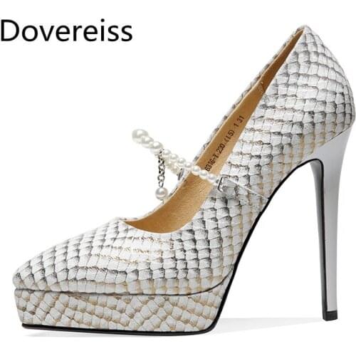 Dovereiss Fashion Womens Shoes summer new Elegant Pointed to Pumps Buckle Waterproof sexy Office lady Buckle Party shoes 33