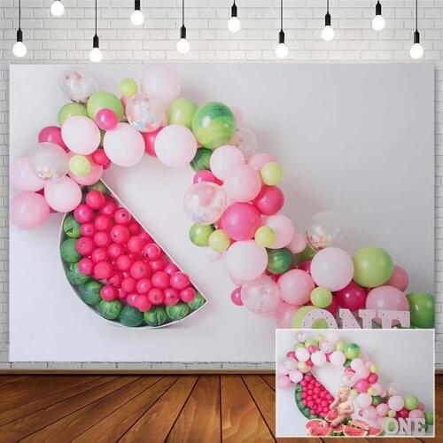 1st Happy Birthday Party Backdrop Newborn Cake Smash Watermelon Balloon Decor Photography Background Photostudio Photozone Props