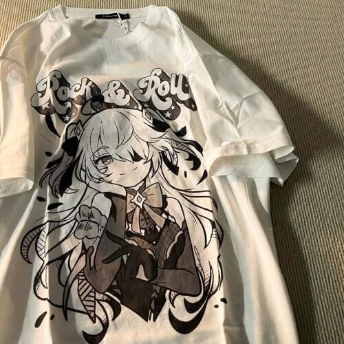 Harajuku T-Shirt Aesthetic Gothic Punk Japanese Anime cartoon Short Sleeve O-Neck Tops Women Summer Loose Y2K Streetwear Clothes