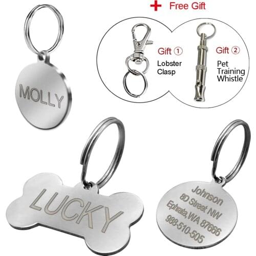 Dog ID Tag Personalized Dog Accessories Stainless Steel Customized Anti-lost Cat Dog Tag With Free Training Whistle