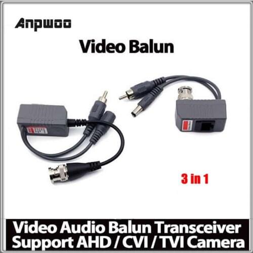 Anpwoo 3 in 1 CCTV Camera Video Balun Transceiver Connector BNC UTP RJ45 Video and Power over CAT5/5E/6 Cable Security