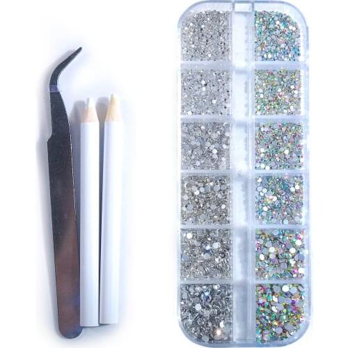 Nail Gems 3456 Pcs AB and Clear Crystal Rhinestones with Tweezer and Rhinestone Picker Dotting Pen For Nail Art DIY Crafts Phone