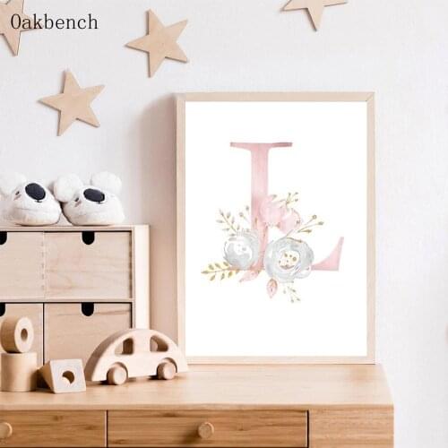 Nursery Canvas Painting Custom Name Wall Art Poster Peony Drawing Print Nordic Wall Pictures Modern Baby Kids Room Decoration