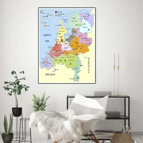 60*90cm The Netherlands Map Wall Art Poster Canvas Painting Living Room Home Decoration School Supplies In Dutch