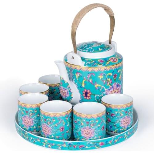 China Ceramic Enamel Cold Water Jar Set Ceramic Household Jingdezhen Retro Chinese Style Antique Kettle Teapot jug cha