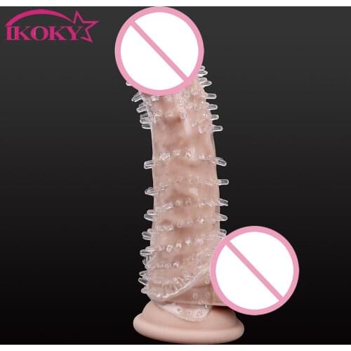 IKOKY Penis Sleeve Delayed Ejaculation Cock Ring Adults Products Extensions Condom Male Enlargement Toys Adult Sex Toys for Man