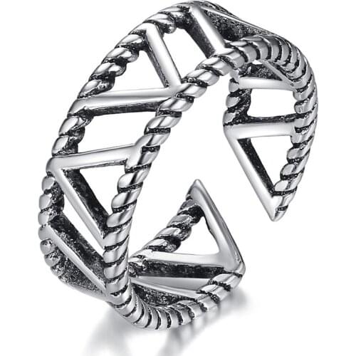 Punk Creative Hollow Pattern Finger Rings For Men Women Vintage Antique Silver Color Ring Band Opening Rings Accessories Gifts