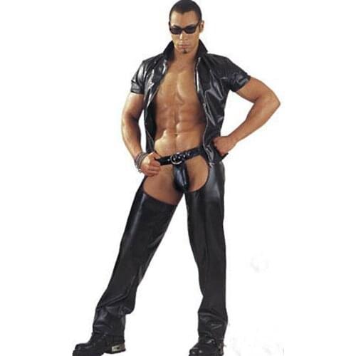 Mens Sexy Onesies Erotic PVC Nightwear Faux Leather Jumpsuit Potent Masculinity Wet Looking Intimate Wear Size XXL to S