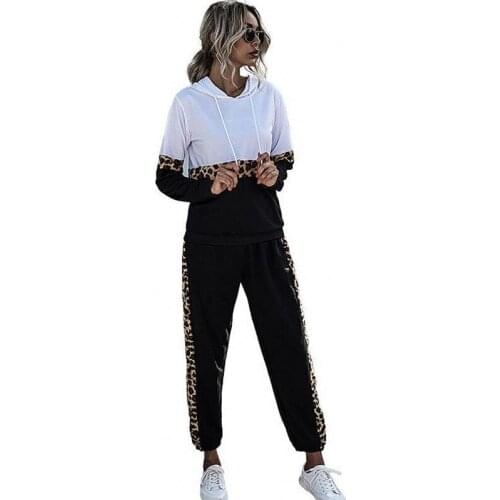 Hooded Sweater + Trousers Two-Piece African Casual Womens Sports Pants Suit Autumn Leopard Print Fashion Slim African Clothing