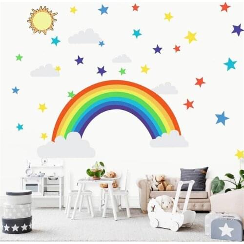 Colorful rainbow star outer space sun wall sticker for kids room bedroom living room wall decoration Child nursery stickers