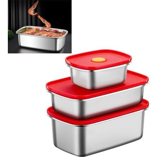 Stainless Steel Kitchen Refrigerator Food Bins Storage Box With Lid Fresh keeping Container Fridge Cabinet Freezer Organizer