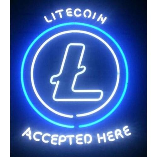 Neon Sign Litecoin Accepted Here Handmade currency Glass Neon Wall Signs for Room Pub Hotel Beach Cocktail Recreational Game