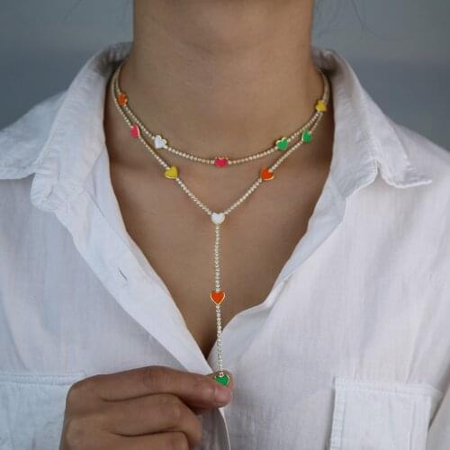 2020 summer new women jewelry Neon enamel heart choker larait necklace tennis chain colorful jewelry high quality