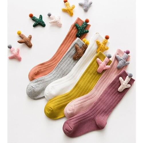 New Cute Girls Kids Socks Wild Cactus Baby Mid Tube Cotton Socks Candy Colored Kawaii Children Socks