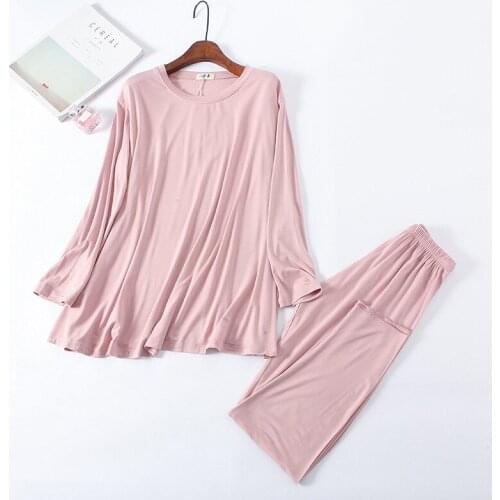 Wholesale Pajamas Women Soft Modal Pyjamas Femme Round Neck Sleepwear 2pcs Autumn Spring Loose Casualwear Big Size Home Clothing