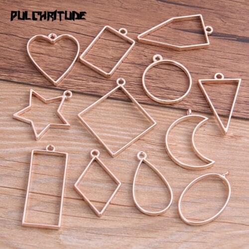 6pcs/lot 12 Styles Rose Gold Color Alloy Jewelry Accessories Geometry Charm Hollow Glue Blank Pendant Tray Bezel 12C
