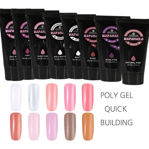 30ml Clear White Nail Poly Acryl Gel UV LED Builder 9Color Acrylic Gel for Nail Art Tip Quick Extension Crystal Nail Gel GY06