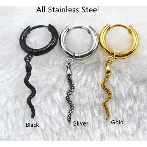 Lot 50pcs Body Piercing Jewelry- Stainless Steel Snake Ear Hoop Ring PUNK EMO Circle Earrings Men/Women Ear Stud/Earring Hot