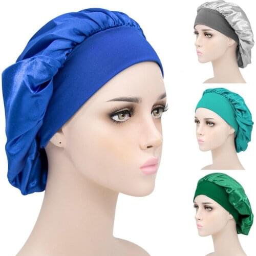 Sleep Hat Wide Headband Elastic Satin Stretchy Hair Bonnet Hat for Woman