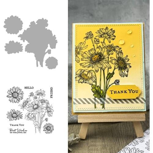 HELLO FRIEND Daisy Lane Flowers Stamps Cutting Dies Templates for DIY Scrapbooking Album Transparent Silicone Decorative