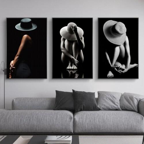 Modern Sexy Woman Art Body Black Background Canvas Printing Posters and Prints Wall Art Pictures for Living Room Home Decor