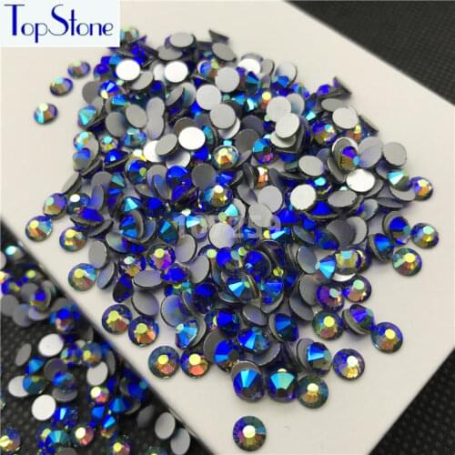 TopStone Clear Grey AB Color ss3-ss30 Round Glass Crystal Flatbacks Nail Art 3D Stones Glue On Non Hotfix Rhinestones