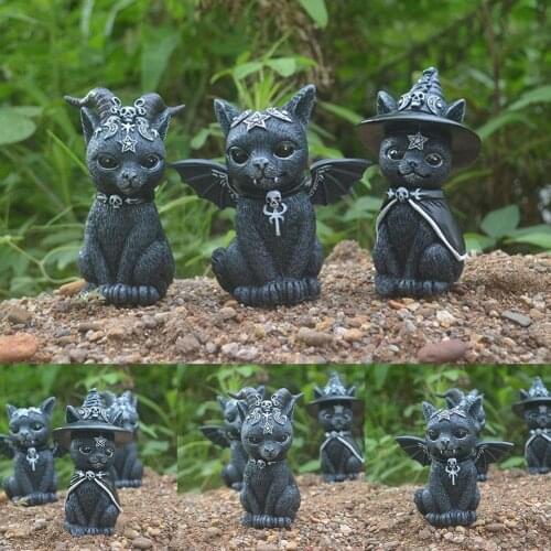 Pet Cat Statue Halloween Resin Crafts Ornaments Sculpture Backyard For Bookcases Yard Decoration Garden Accessories Home R6M7