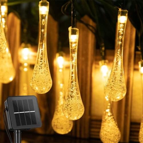 Solar String Lights Outdoor Waterproof Waterdrop Lights with 8 Modes Solar Powered Crystal Fairy Crystal Lights For Patio Garden