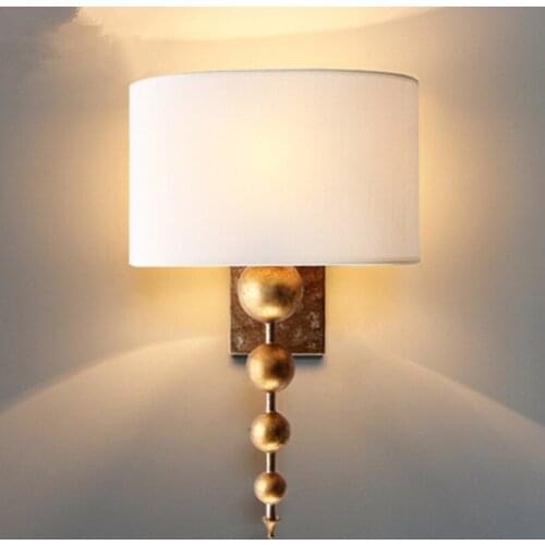 Vintage design gold wall lights fabric lampshade wall sconce AC110V 220V living room bedside lamp