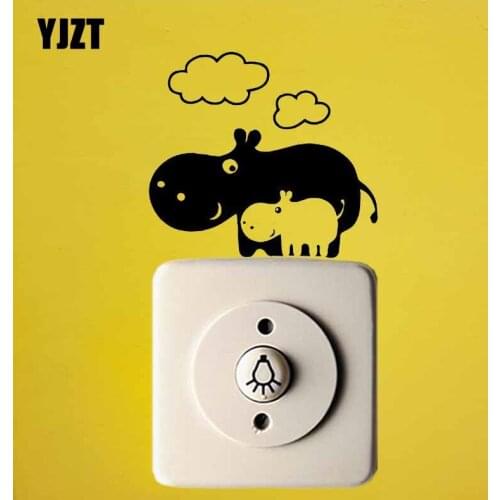 YJZT Lovely Hippo Animal Vinyl Wall Switch Sticker Decal Children Room Decor Funny Cartoon S19-0056