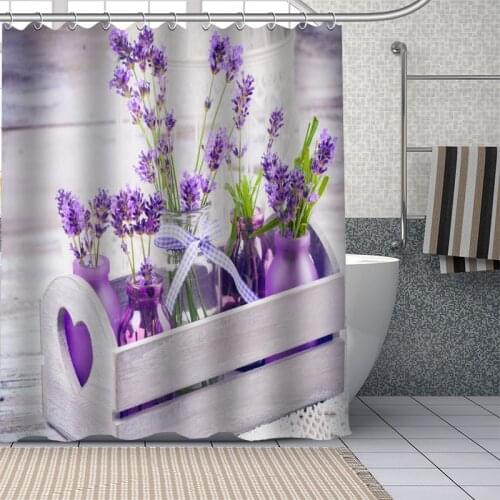 Custom Beautiful purple lavender flowers Shower Curtains DIY Bathroom Curtain Fabric Washable Polyester for Bathtub Art Decor