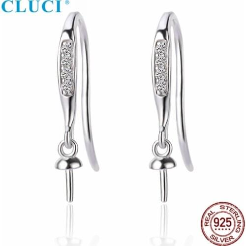 CLUCI Wholesale 3 pairs 925 Sterling Silver Earrings Pearl Earring Mounting Zircon Earrings for Women SE160SB