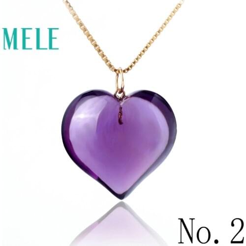 Natural amethyst real 18K gold heart cut pendant for women and man,fashion and simple fine gemstone jewelry with high quality