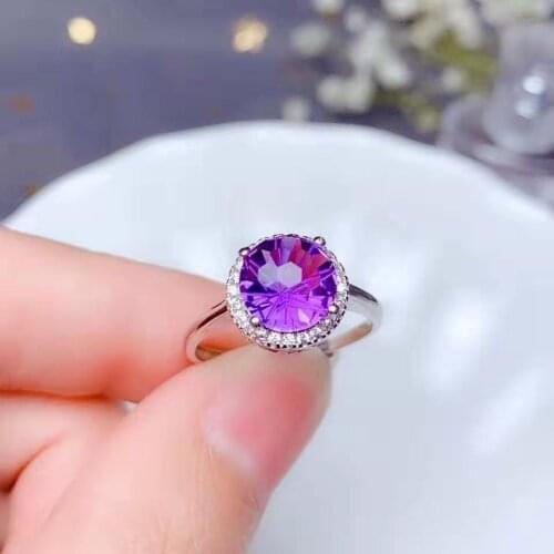 Natural Amethyst Gemstone CircularSimple Ring for Women Real 925 Sterling Silver Fine Fashion Jewelry Free Shipping【FS Jewelry
