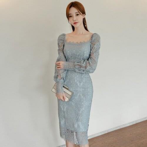 New arrival fashion solid lace perspective formal dress high quality elegant vintage work style slim spring pencil dress