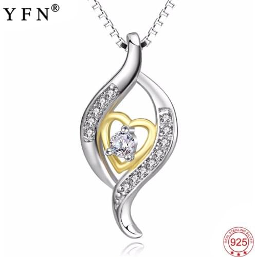 100% 925 Sterling Silver Necklace Women Cubic Zirconia Gold Color Heart Women Choker Pendants Necklaces Fashion Jewelry PYX0380