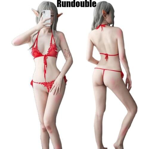 Women Sexy Red Bandage Lace Lingerie Bra With Thong Set Nightwear Open Panty Underwear Babydoll New Design Эротическое белье