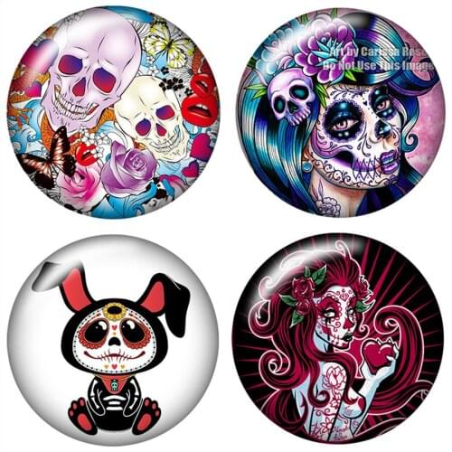 Beauty Skull Ghosts 10pcs 12mm/16mm/18mm/25mm Round photo glass cabochon demo flat back Making findings ZB0467