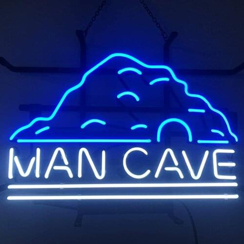 19“ The Man Cave My Cave My Rules Neon Light Lamp Sign Handmade Glass Decorate Home Room Windows Display Artwork Wall Decor