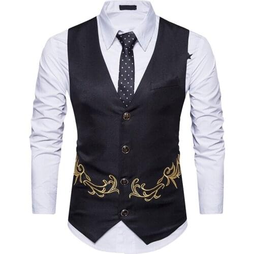 2018 casual mens sleeveless vest slim fashion embroidery vest