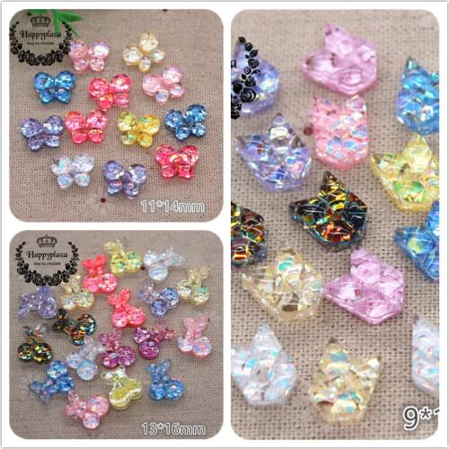 50pcs Small New Mix Colors Glitter Resin Butterfly/Cherry/Heart/Diamond/Arrow Flatback Cabochon DIY Phone/Craft Decoration